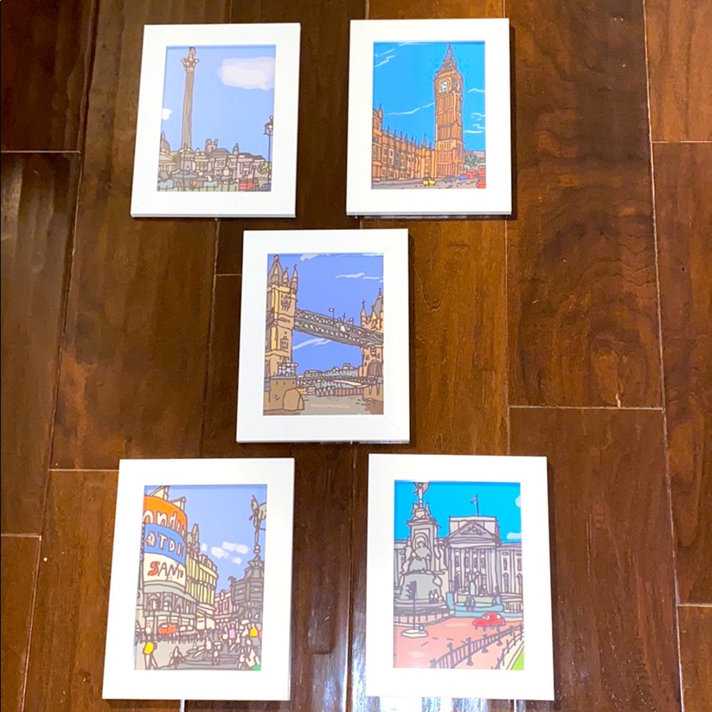 IKEA White Framed London Landmark Wall Art Set - Blue, Tan, Brown